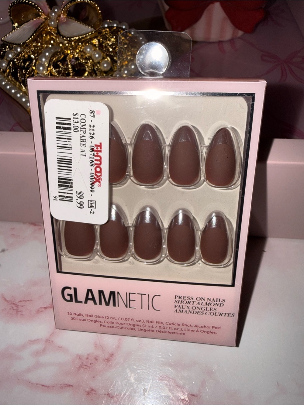 Glamnetic Press-On Nails in Chrome French Tips with Matte Mauve Brown Finish